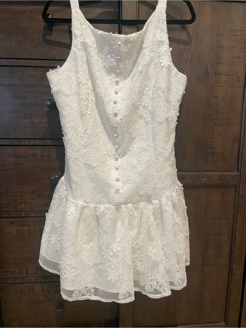 White Lace Mini Dress with Button-Back Detail